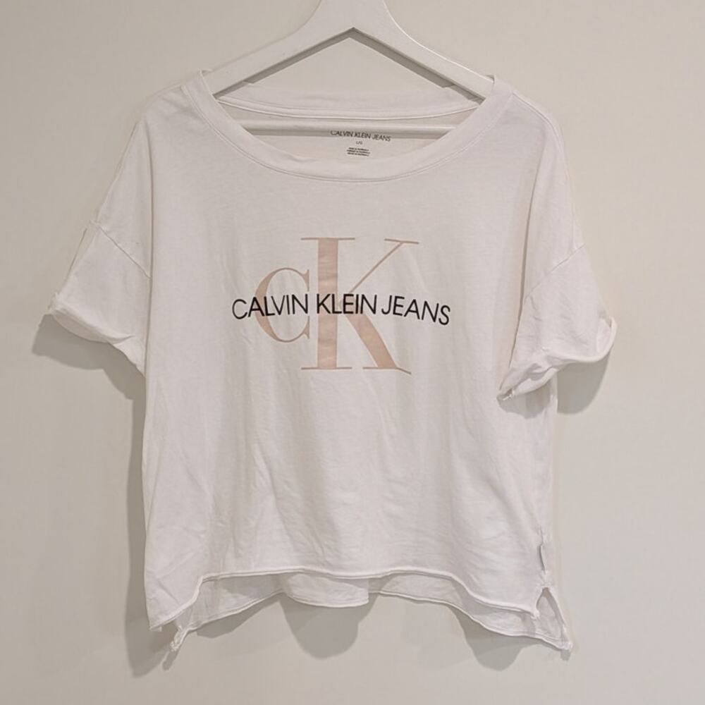 Calvin Klein Cotton White T-shirt Large Minimalist Normcore Streetwear Clean